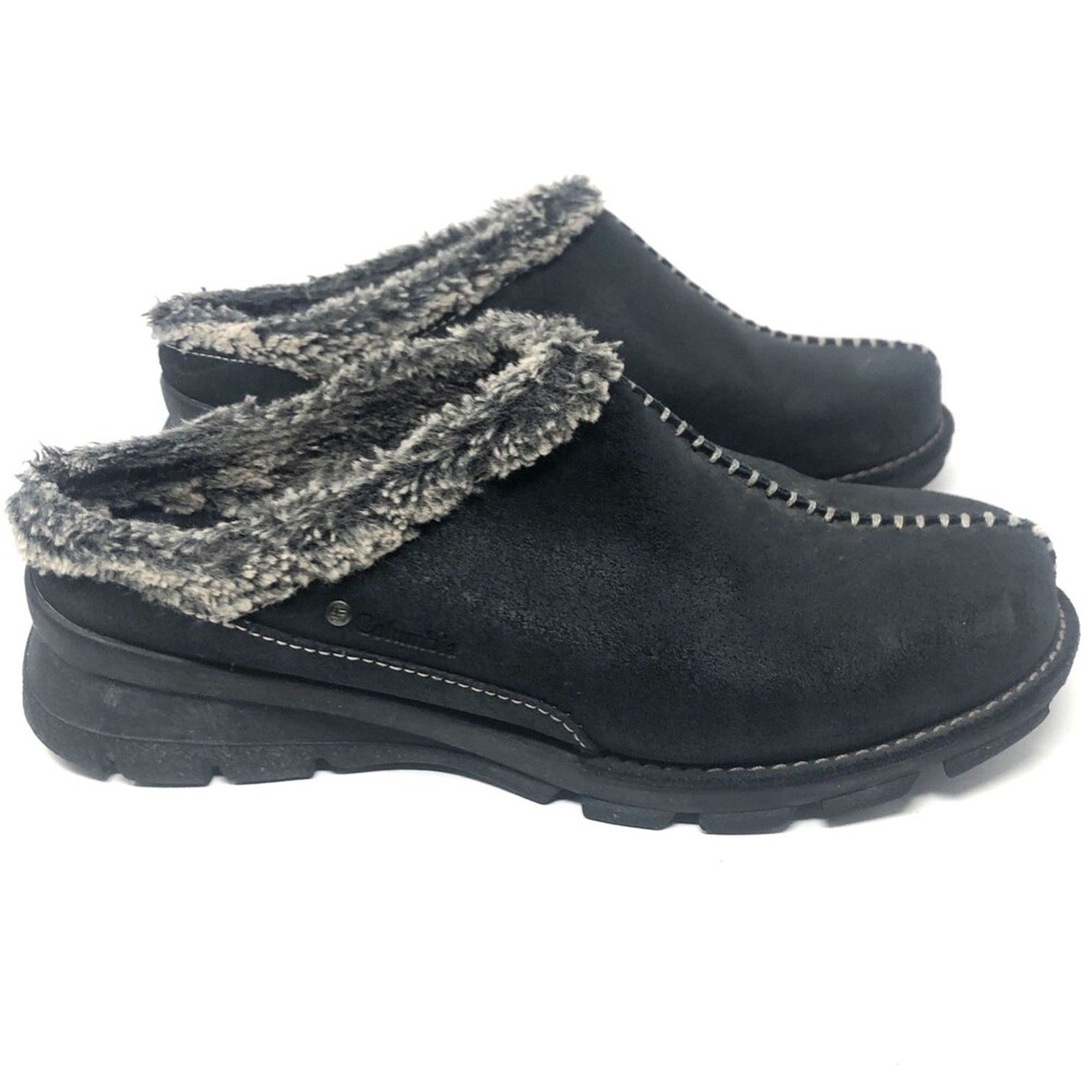 Columbia Cortina Suede Clogs Womens Size 9 Black Mules Soft Cozy Faux Fur Lined
